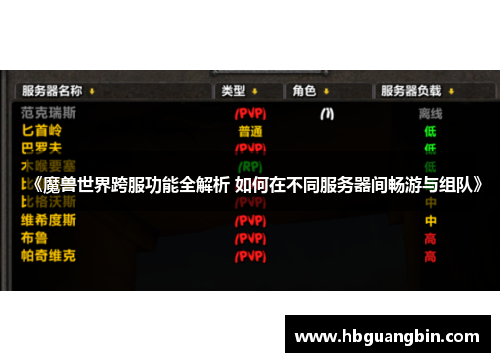 《魔兽世界跨服功能全解析 如何在不同服务器间畅游与组队》